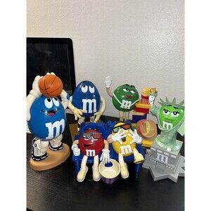 Vintage Lot Of 6 M&M Candy Dispensers Figures Blue Green Collection Kids treats